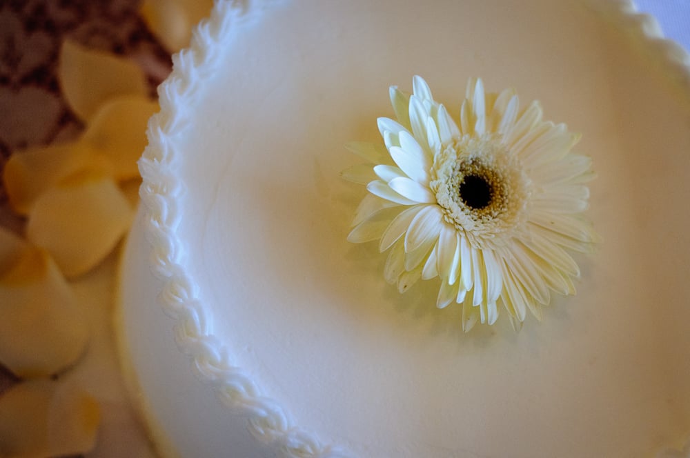 Simple Elegant White Wedding Cake and Flower